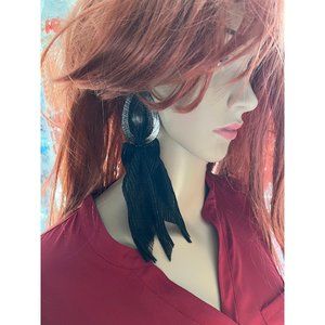 Large Big Black Earring statement bold chunky studs Jet Pierced Pageant fabric